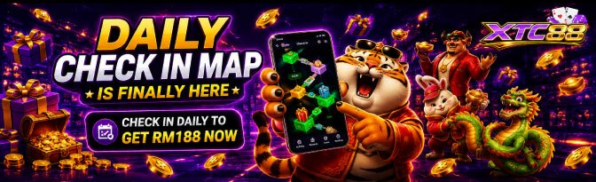 XTC88 Malaysia Daily Check-In Map promotion banner offering RM188